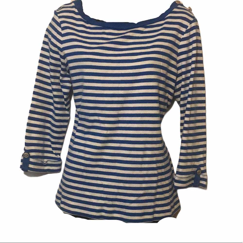 Kim Rogers women’s blue and white striped top XL